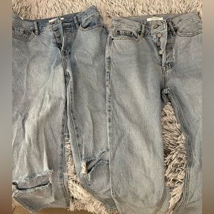 2 pack light blue straight leg jeans one ripped in knees one no rips